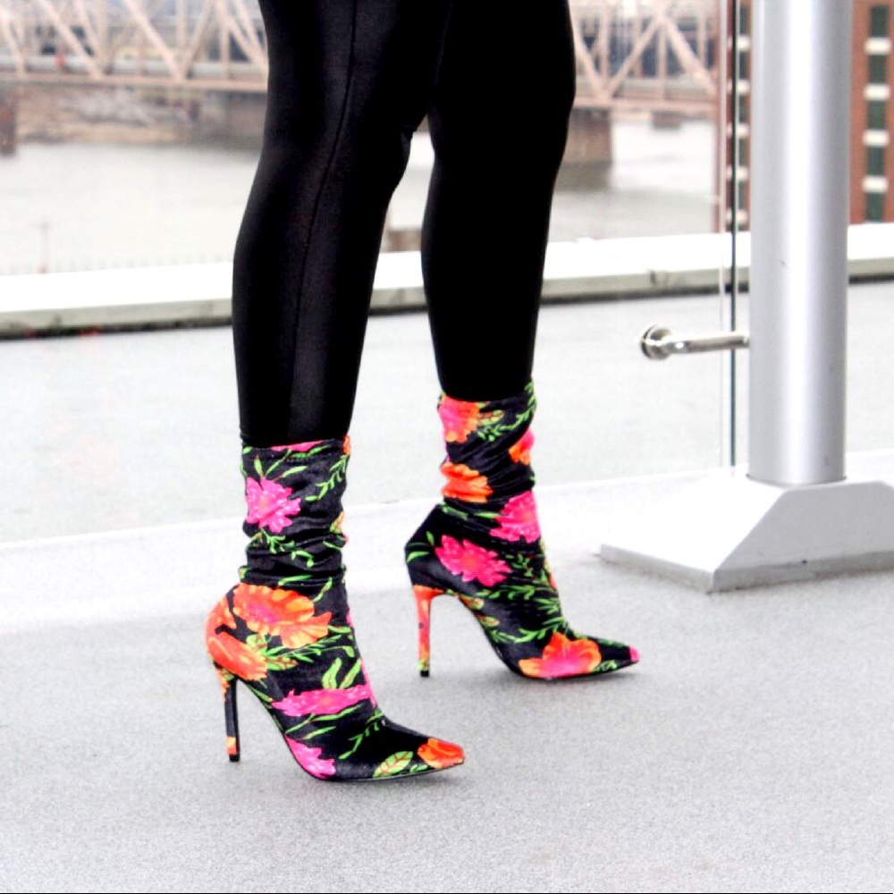 Stretch Floral Multi Color Sock Bootie